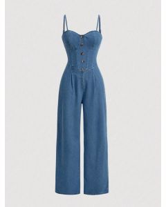 Women's Sleeveless Crop Denim Jumpsuit